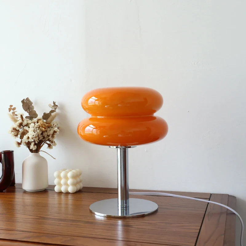 Macaron Glass Table Lamp - 2-Color E27 LED Bedside Lamp, Stained Glass Night Light for Bedroom (28cm x 18cm / 11in x 7in)