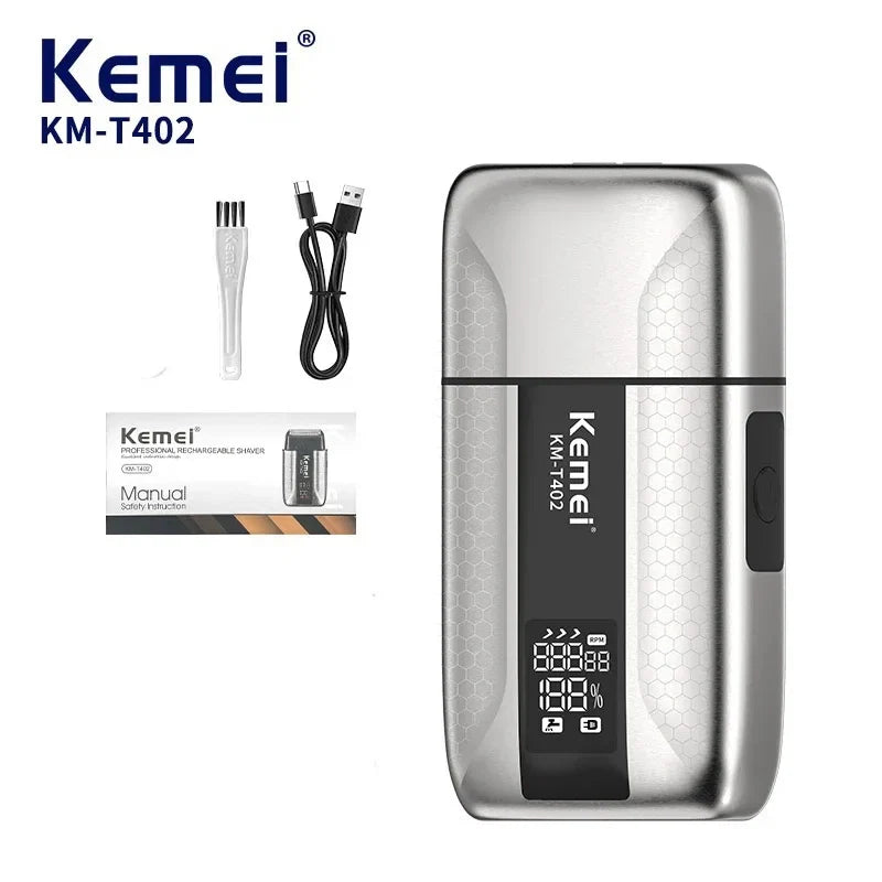 Kemei T402 UV-Disinfecting Metal Double-Foil Shavers Professional Barber Reciprocating Razor for Men Bald Head Shaving Machine
