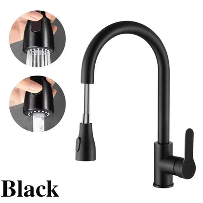 360° Rotating Telescopic Pull-Out Kitchen Faucet - Brushed Nickel, Single-Handle Deck Mount