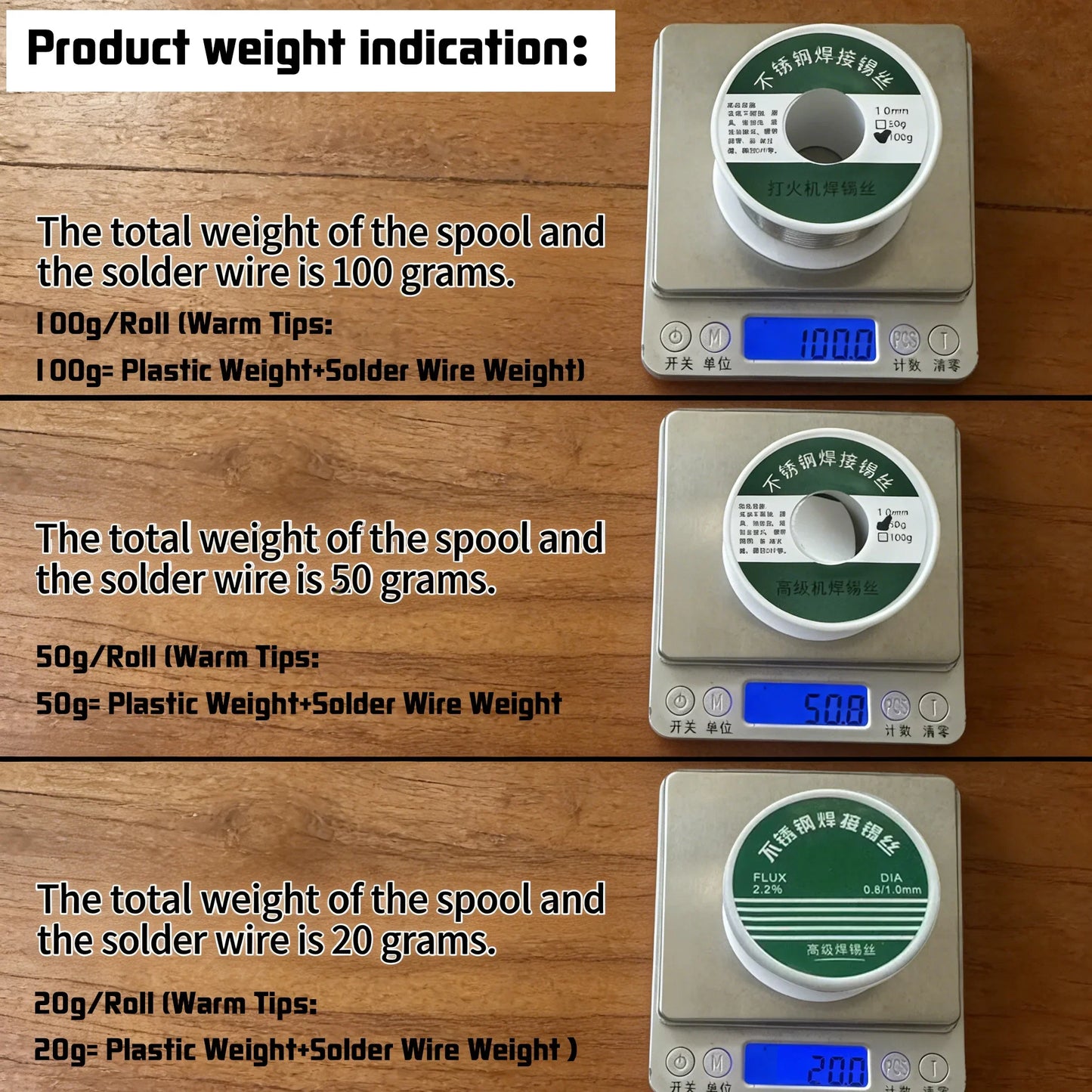 Rosin Core Tin Solder Wire 0.8mm & 1.0mm 20g/50g/100g (0.71-3.53 oz) No-Clean Flux 2%