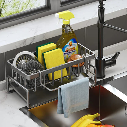 Tap-Mounted Kitchen Sink Spice Shelf with Drainage Rack, Space-Saving Sink Organizer