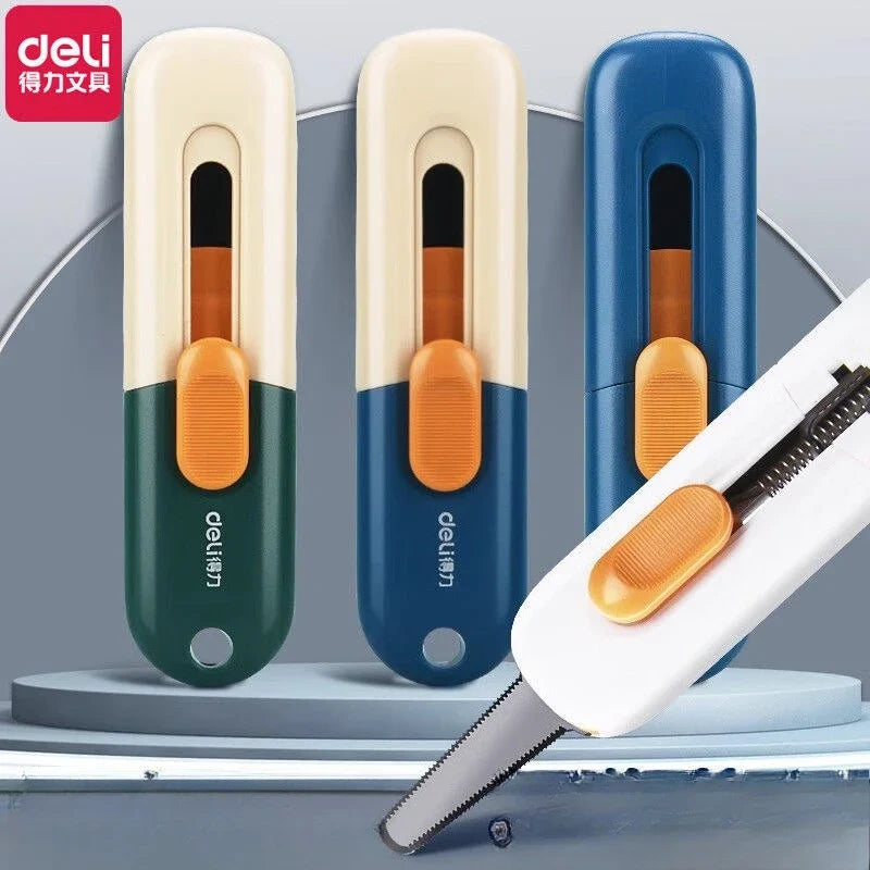 Deli Unboxing Knife Mini Art Knife Serrated Safety Anti Cutting Hand Collision Color High Aesthetic Value Portable Tool