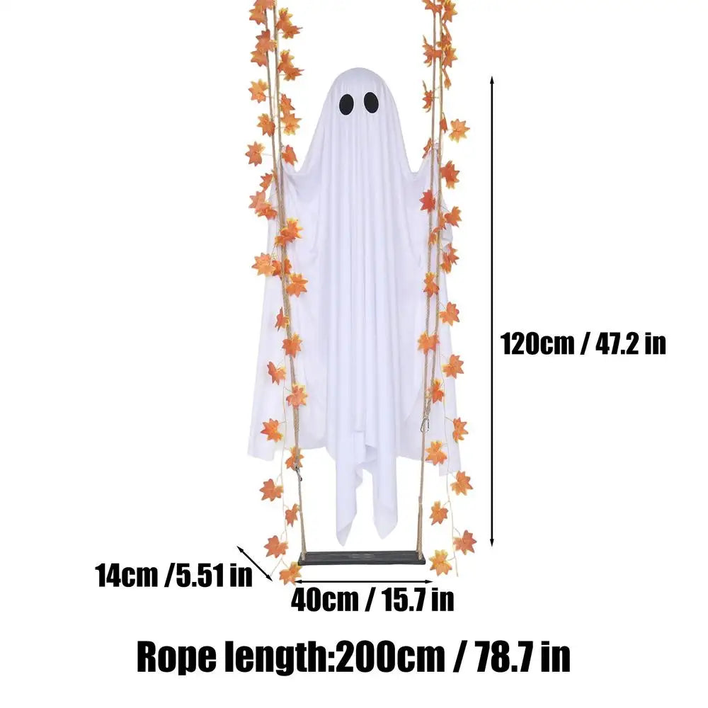 Battery-Powered Swinging Ghost Halloween Decoration - 120 cm