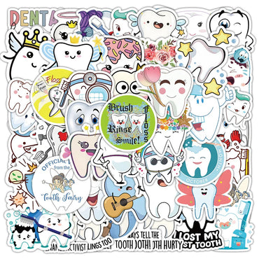 10/30/50pcs Funny Cute Cartoon Tooth Stickers Graffiti Decals Laptop Scrapbook Phone Suitcase Car Decoration Waterproof Sticker