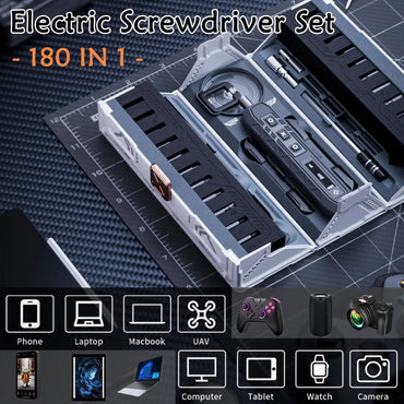 180-in-1 Precision Electric Screwdriver Kit — 3 Torque Modes, Magnetic Bits & 16 Repair Tools, USB-C Rechargeable for Phone PC Camera