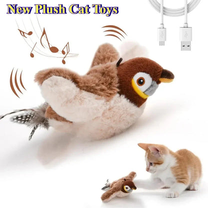 Rechargeable Interactive Plush Bird Cat Toy with Catnip — Touch-Activated Flapping & Chirping, USB Rechargeable