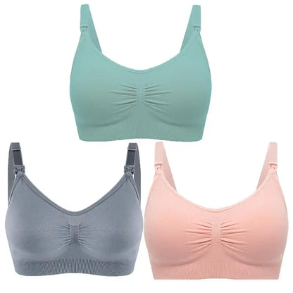 3-Pack Seamless Maternity Nursing Bras – Wireless Breathable Nursing Bra with Removable Pads & Front/Back Closure