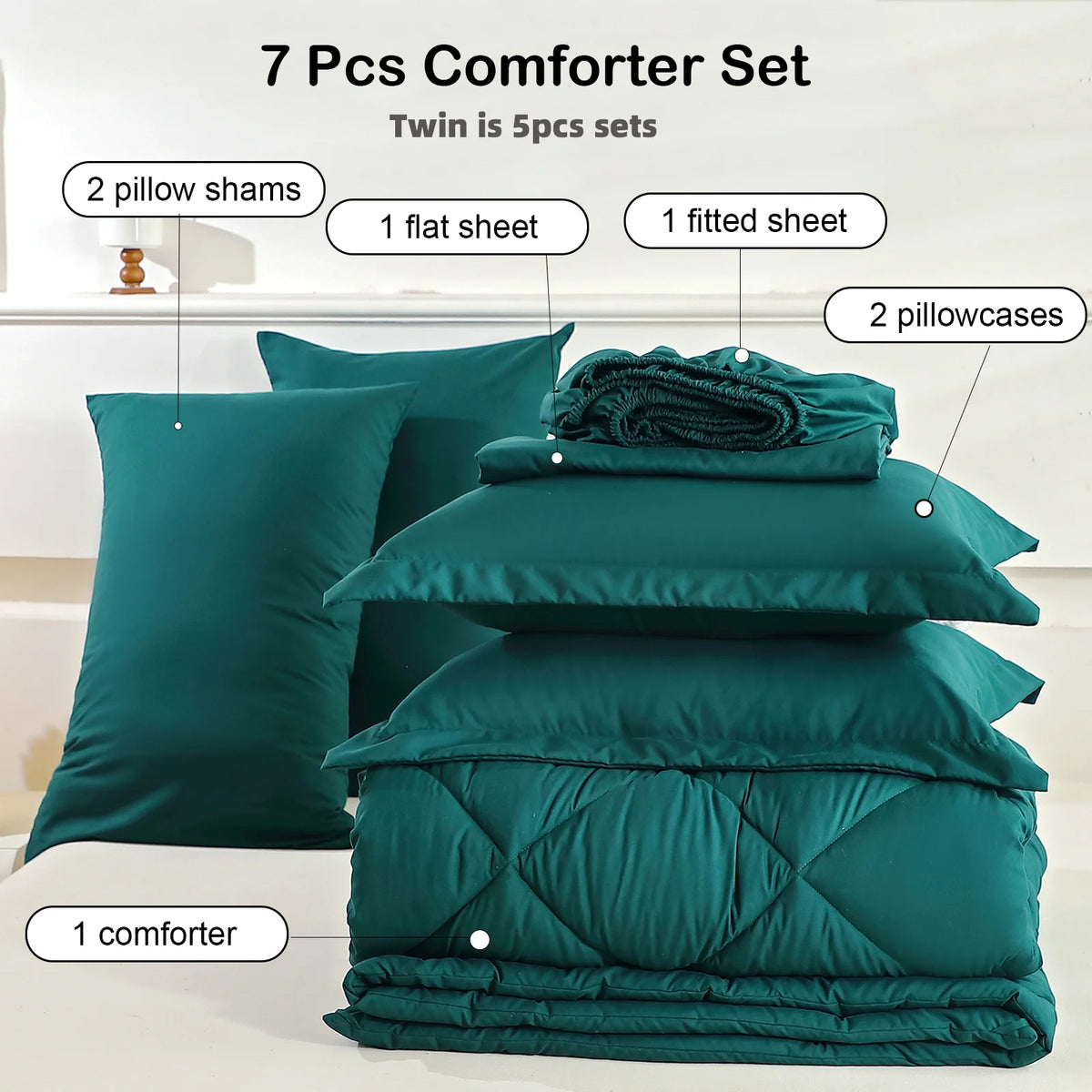 easYum Brushed Polyester Bedding Set - 7-Piece Quilted Comforter Set with Duvet Covers, Bed Sheet & Pillowcases, Twin/Full/Queen/King