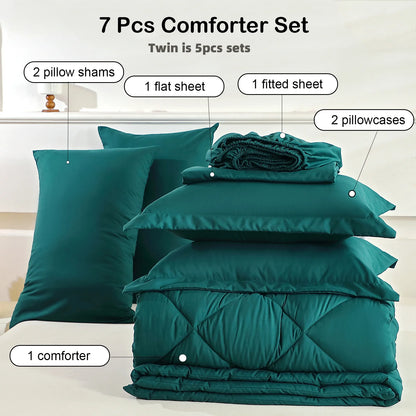 easYum Brushed Polyester Bedding Set - 7-Piece Quilted Comforter Set with Duvet Covers, Bed Sheet & Pillowcases, Twin/Full/Queen/King