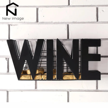 NEWIMAGE Metal Wine Cork Holder - Countertop or Wall Mount, Lacquered Rustic Design, 13"W x 6"H, Kitchen Bar Décor