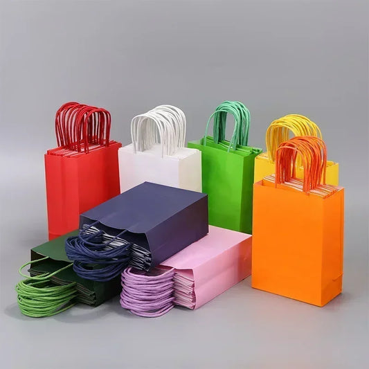 10PCS Colorful Kraft Paper Gift Bags – Handheld Candy & Party Favor Bags for Wedding, Birthday & Party Decorations