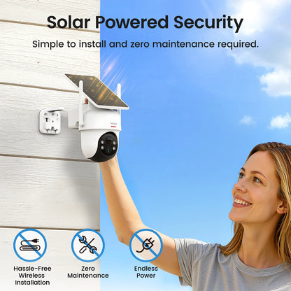 Dekco 4-Camera 3MP Solar Security System with DekcoBase - 5000mAh, 360° PTZ, Auto Tracking, No Subscription, Alexa, US Plug