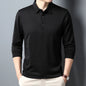 Men's Business Casual Long Sleeve Polo Shirt - Breathable Knit Polyester, Anti-Wrinkle
