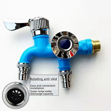Multi-Function Splash-Proof Plastic Faucet — Wall-Mount Dual-Control Washing Machine & Kitchen Adapter
