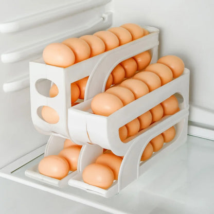 Automatic Egg Roller Rack for Refrigerator – 3- or 4-Layer Space-Saving Egg Organizer (Holds 20/30 Eggs)