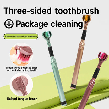 3-Sided Toothbrush for Adults - Soft Bristles, Tongue Cleaner, 2-Pack