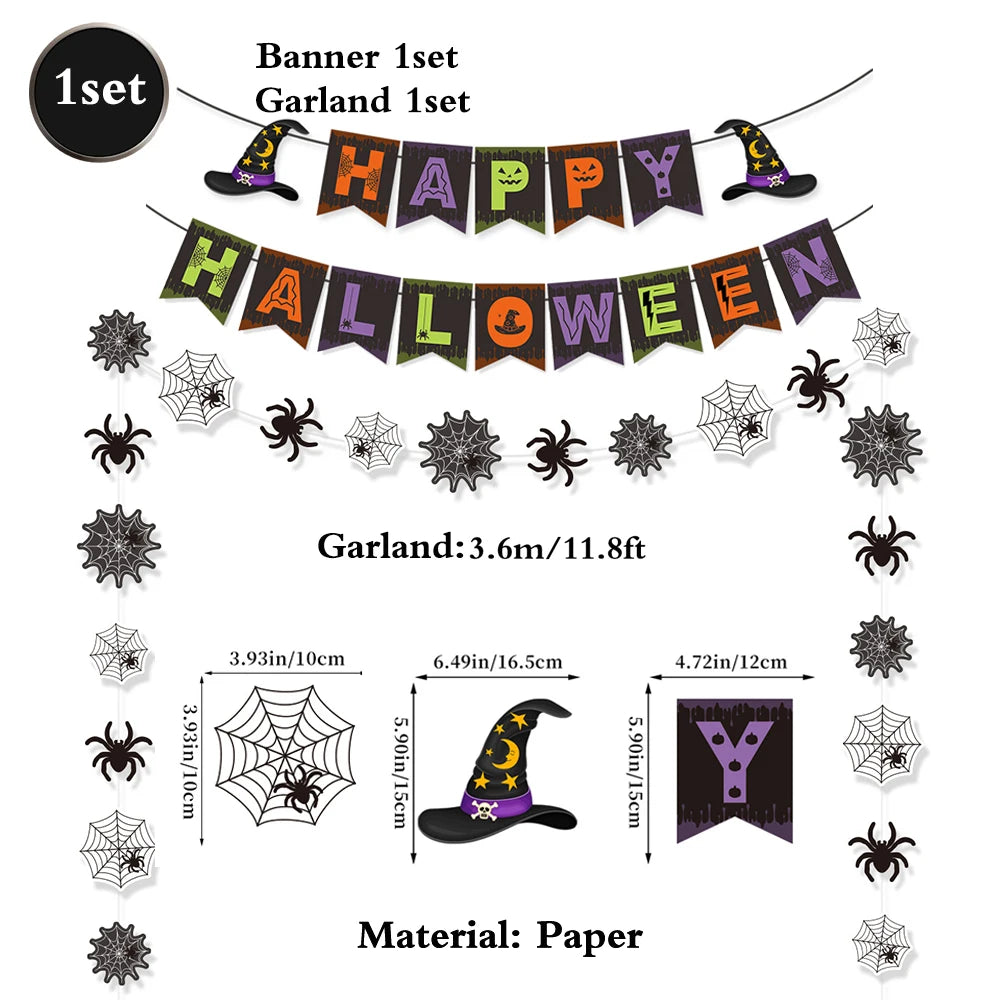 Halloween Party Decoration Set, Banner, Garland, Spider Web and More