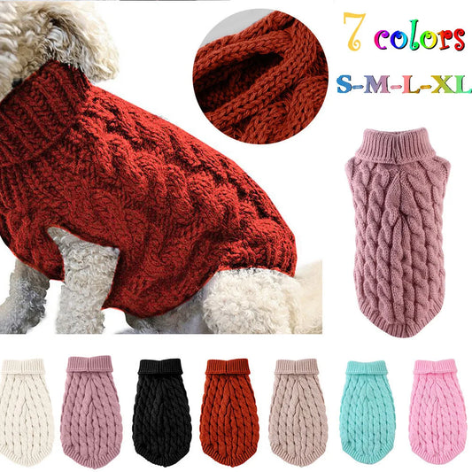 Knitted Cable Dog Sweater - Warm Autumn/Winter Pullover for Small Dogs