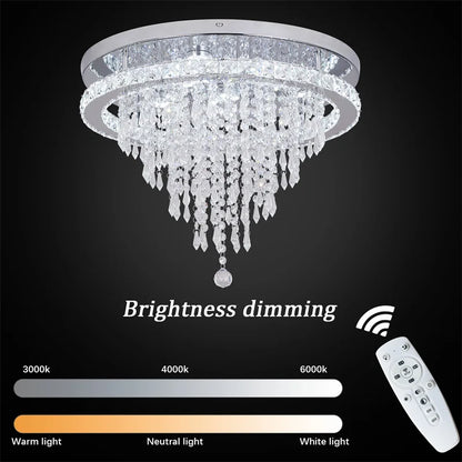 GreeLustr Crystal LED Rings Chandelier – Dimmable Ceiling Light with Remote Control