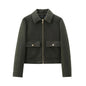 Women's Zipper Jacket - Short Winter Coat with Pockets, Long Sleeve Casual Street Outerwear