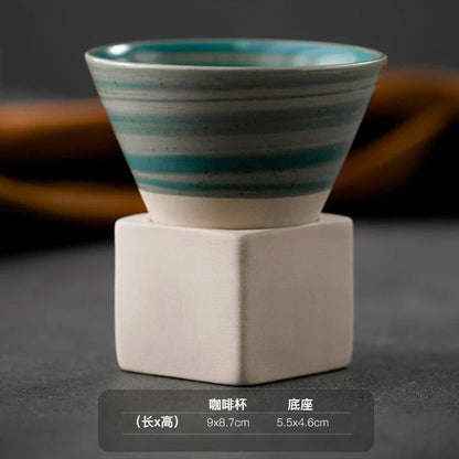 Retro Japanese Triangular Cone Ceramic Tea and Coffee Mug Pottery Porcelain Latte Cup for Home and Office