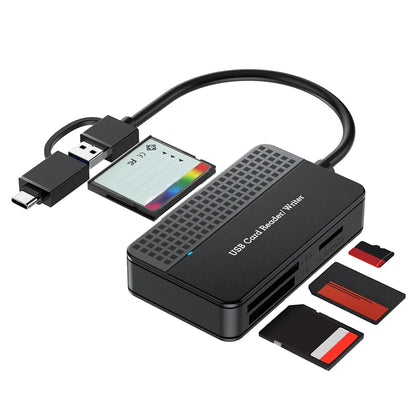 USB 3.0 Type-C 4-in-1 Card Reader — SD / TF (microSD) / CF (CompactFlash) / MS, 5Gbps, 20cm (7.9in) Cable