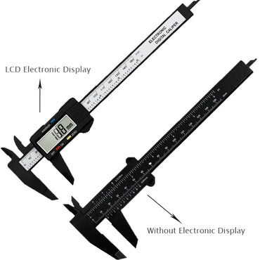 Digital Vernier Caliper 150mm & 100mm (6in/4in) LCD Electronic Measuring Gauge - Carbon Fiber Style