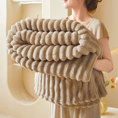 Ribbed Fleece Throw Blanket – Soft & Warm for Bed, Sofa & Home
