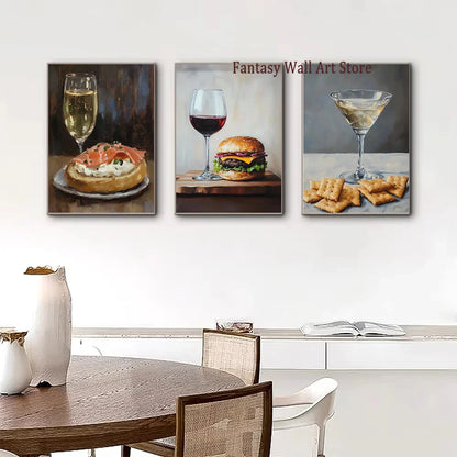 Food Kitchen Cocktail Wine Art Decor Canvas Printing Poster Kitchen Dining Room Living Room Aesthetic Wall Decor Foodies Prints
