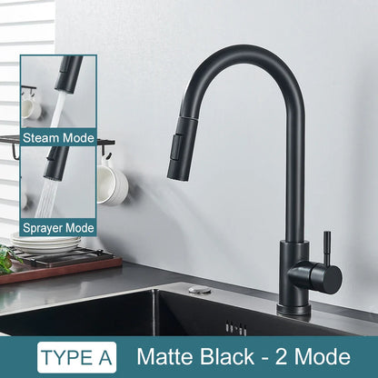Black Pull-Out Kitchen Faucet Single-Handle Two-Function Deck-Mounted Mixer Hot and Cold
