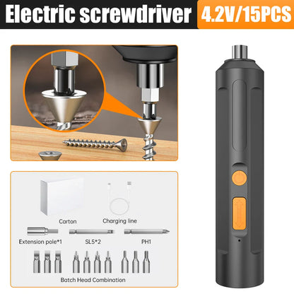 USB Rechargeable Cordless Electric Screwdriver - Precision Wireless Drill with Bit Kit