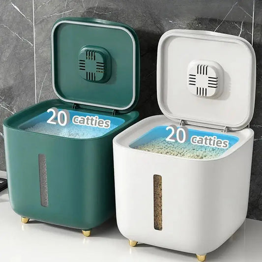 Airtight Pest-Proof Rice & Grain Storage Container — 5 kg / 10 kg (11 lb / 22 lb) Moisture-Proof Kitchen Bin with Double Silicone Seal, Pet Food Dispenser