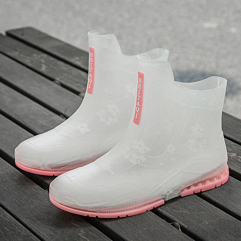 Slip-On PVC Ankle Rain Boots with Rubber Sole - YEAE