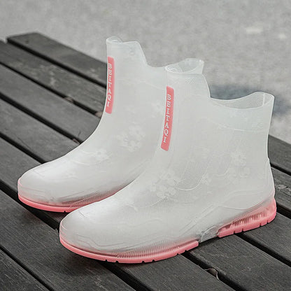 Slip-On PVC Ankle Rain Boots with Rubber Sole - YEAE