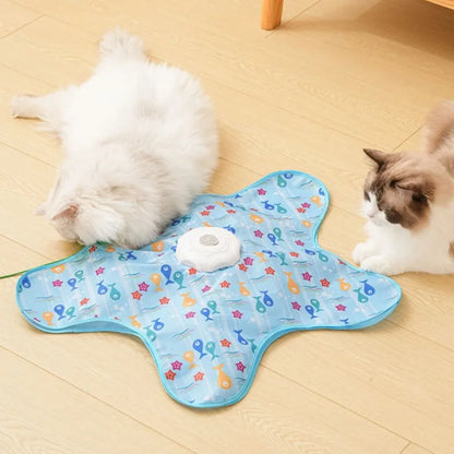 Automatic USB Rechargeable Interactive Cat Toy with Hidden Feather Wand — 1200mAh Electronic Chase Mat