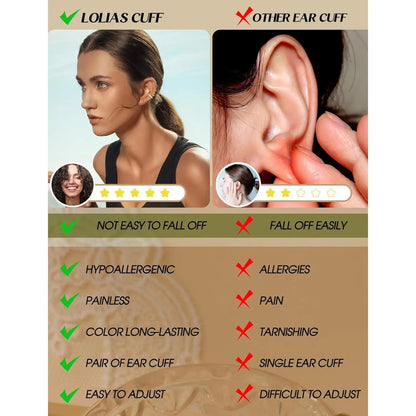 drperfect 4-Pair Ear Cuff Set - No Piercing, Adjustable Clip-On Cartilage Earrings, Brass, 14K Gold Plated or Silver, Hypoallergenic, Nickel-Free - 6 Styles