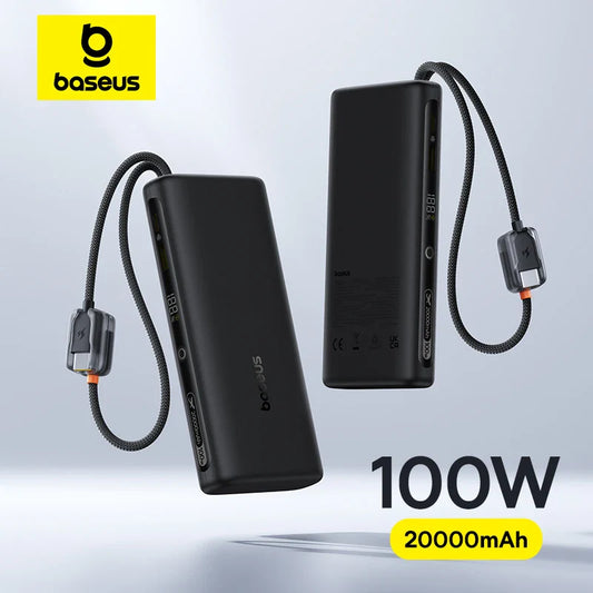 20000mAh 100W Power Bank with Built-In Dual USB-C Cables, Digital Display, Fast Charger for Phones, Tablets & Laptops