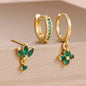 3PCS Zircon Flower Dangle Earrings – Orange & Blue Stainless Steel Set