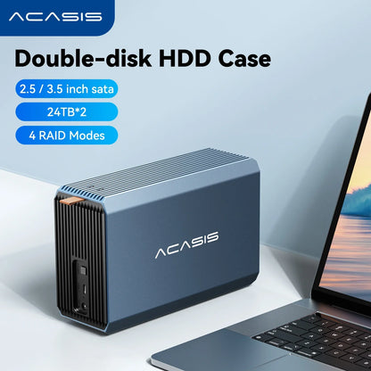 Dual-Bay 3.5/2.5 Inch HDD/SSD Enclosure 48TB RAID External Hard Drive USB-C (SATA, 5Gbps)