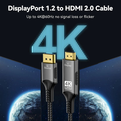 FDBRO DisplayPort to HDMI Cable - Uni-Directional, 4K@60Hz, HDR, VRR, Gold-Plated, Nylon Braided, 3.3/6.6/9.8ft, 1-5 Pack