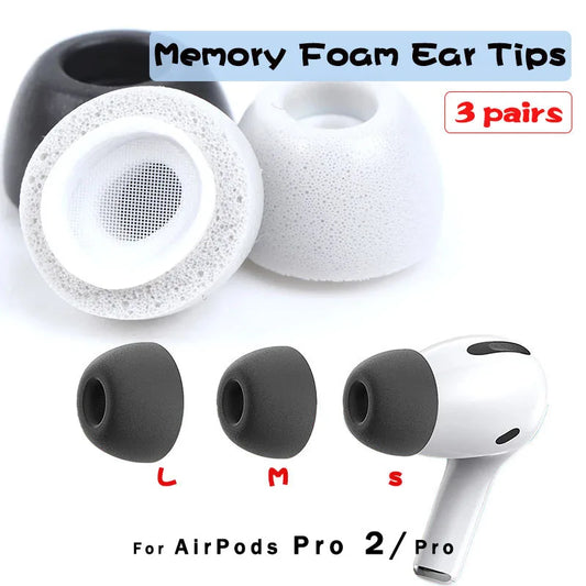 Memory Foam Ear Tips for Pro True Wireless Earbuds — Anti-Slip Earbud Cushions (S/M/L), Washable, Noise-Isolating