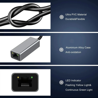 USB-C Gigabit Ethernet Adapter (USB 3.0) RJ45 Network Adapter - Plug & Play for MacBook, Windows, Linux, iPad, Android