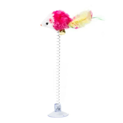 Cartoon Feather Wand Cat Toy with Mouse & Bell — Interactive Teaser Stick for Kittens