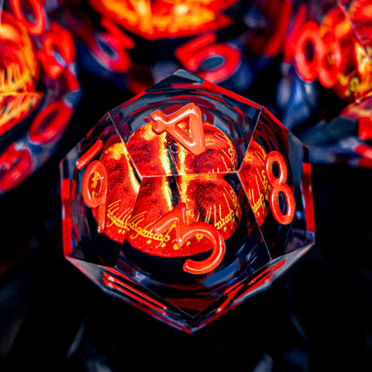 7-Piece Liquid Core Eye of Sauron Resin Dice Set Sharp-Edge D20 for D&D Tabletop RPG
