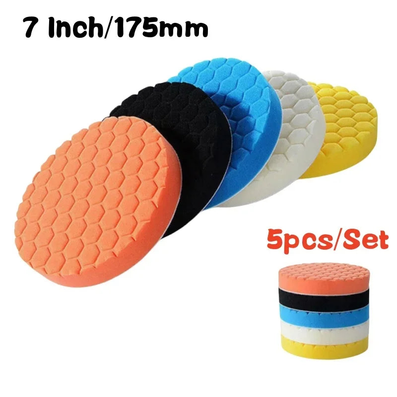 Car Polishing Pad Kit 5/6/7-Inch (12.7/15.2/17.8 cm) Self-Adhesive Buffing Pads 5-Pack Car Detailing Waxing Sponge