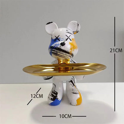21cm Graffiti Bear Ornament Figurine Home Decoration Animal Statue Keys Storage Shelf Modern Room Sculpture Table Decor Gift