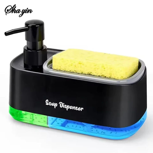 3-in-1 Soap Dispenser Set with Sponge Holder – Dual Countertop Hand & Dish Pump Organizer for Kitchen Sink