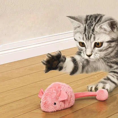 Interactive Plush Cat Mouse Toy, Auto-Moving Luminous Squeaker for Indoor Kitten Play