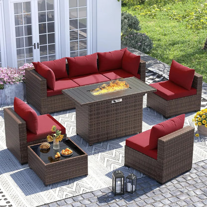 Furniture Set with Fire Pit Table, 8 Piece Sectional Sofas, All-Weather Wicker Conversation for Garden, Backyard,, Customized