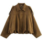 Women’s Suede Bomber Jacket – Cropped Racing Style